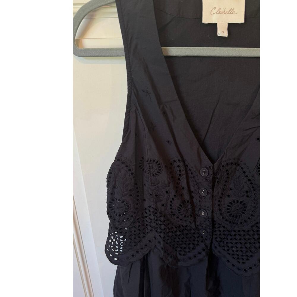 CLEOBELLA Julie Organic Cotton Poplin Lace Midi Dress Sz Small Black Eyelet Boho - Picture 5 of 12